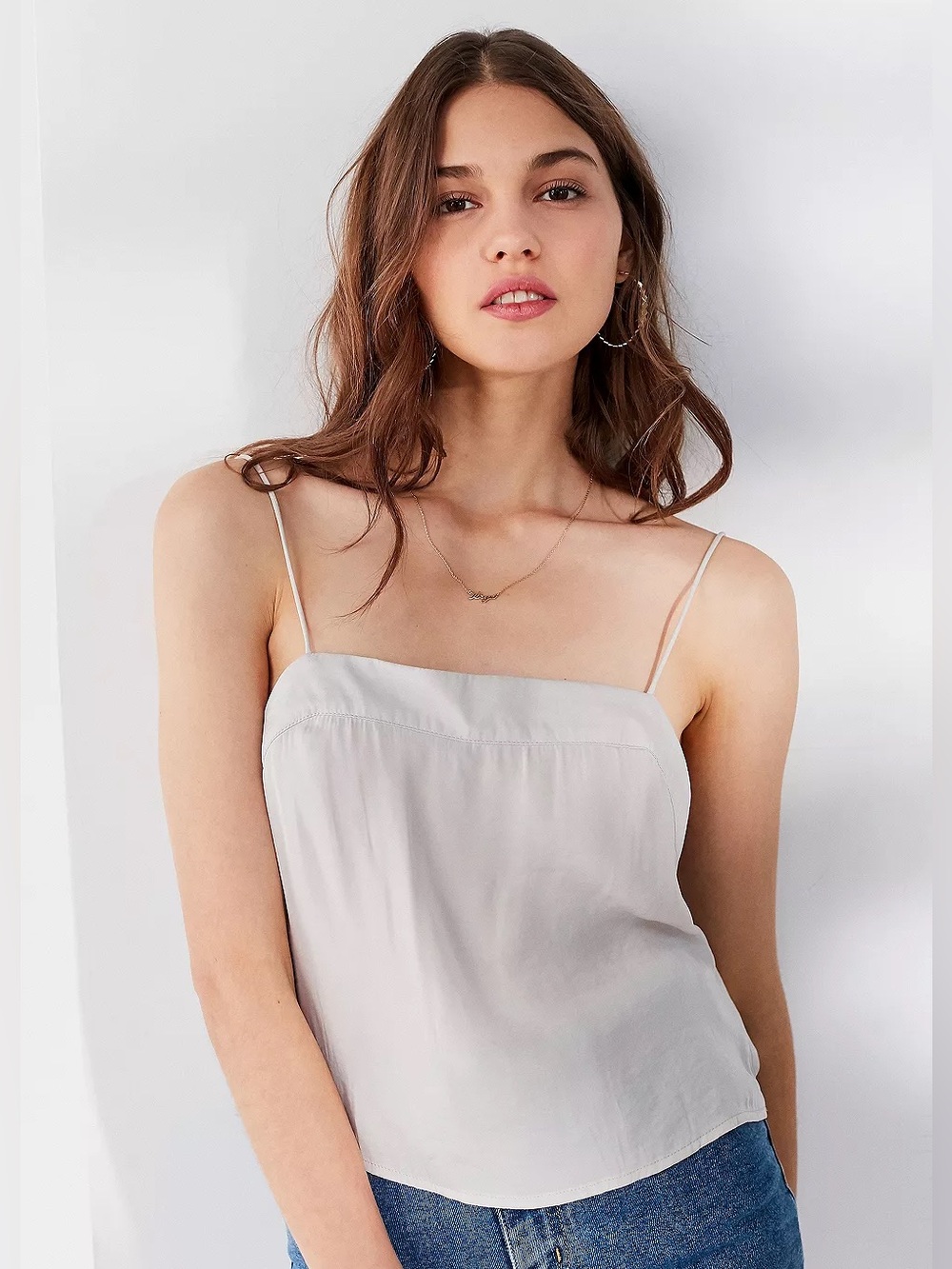 Urban Outfitters UO Debbie Square Neck Cami Ivory Greige Spaghetti Strap Small